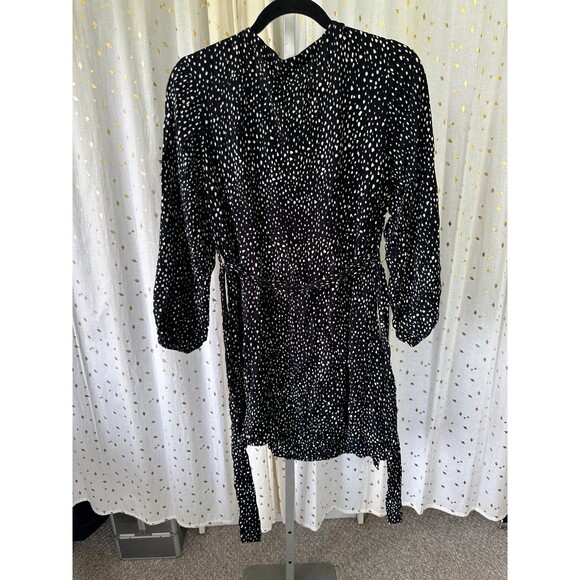 Volcom Dot Flower Trip Bellowed Sleeves Self Belt Tie Drapey Mini Wrap Dress 12 - Picture 7 of 9